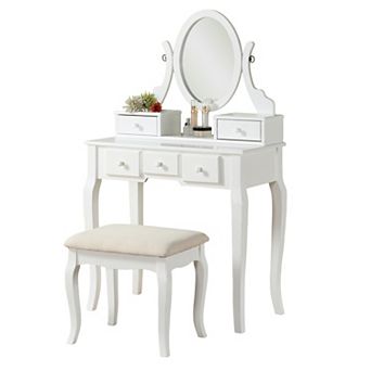 Trikiousd Makeup Vanity Table with Oval Mirror & Stool