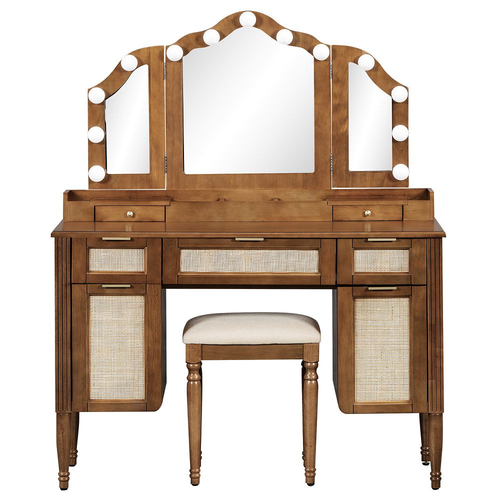 Today’s thrill vanity 2005 Trikiousd Vanity Desk Set Large Makeup Table with Tri-Fold Mirror