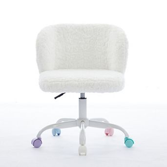 Pnronnc Artificial Rabbit Hair Office Chair Adjust Vanity Chair Swivel Desk Chair with Metal Base