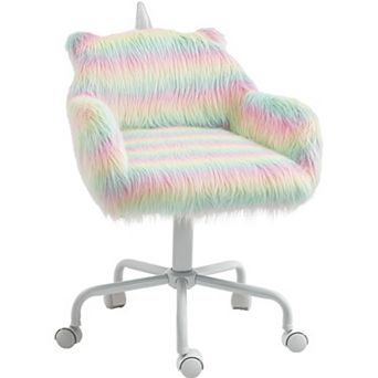 Pnronnc Rainbow Fuzzy Unicorn Office Chair Swivel Desk Chair Vanity Chair