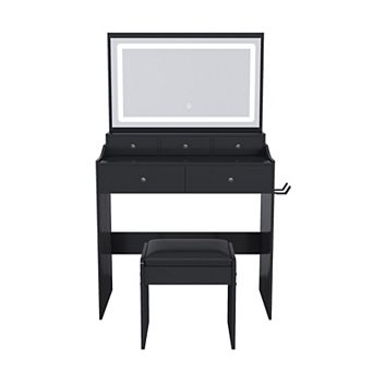 Trikiousd Large Mirror Vanity Desk Bedroom Makeup Table Dressing Stool