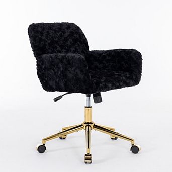 Pnronnc Rolling Office Chair Artificial Rabbit Hair Vanity Chair Club Tub Round Arms Chair