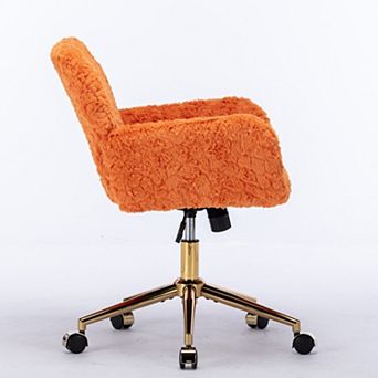 Pnronnc Rolling Office Chair Artificial Rabbit Hair Vanity Chair Club Tub Round Arms Chair