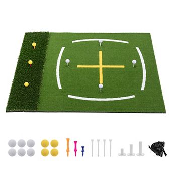 True Grip Golf Hitting Mat Golf Practice Mat with Cross Stance Guide & 7 Tee Positions