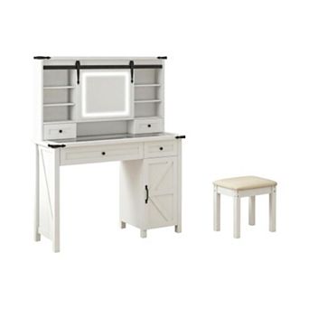 Trikiousd Makeup Vanity Set with LED Mirror, Dressing Table & Stool