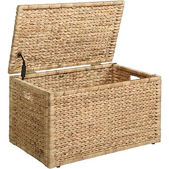 Heavy Duty Water Hyacinth Wicker Storage Trunk with Metal Frame Natural