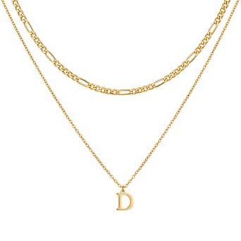 14K Gold Plated Minimalist Layered Letter Pendant Necklace Adjustable Figaro Chain Gift for Her