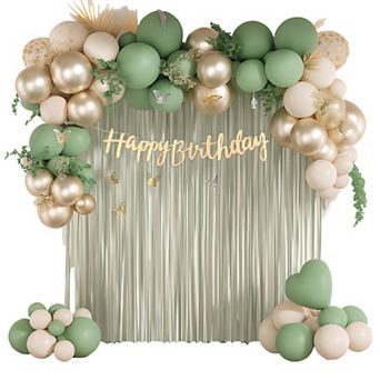 Mint Green Party Kit 60 pc with Birthday Banner, Fringe Curtain, Foil Balloons & Butterfly Accents