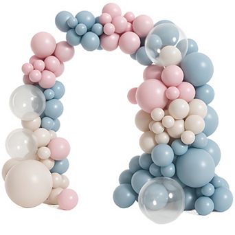 Gender Reveal Arch Kit 139 pc Dusty Pink, Fog Blue & Sand Balloons for Boho Shower Decor