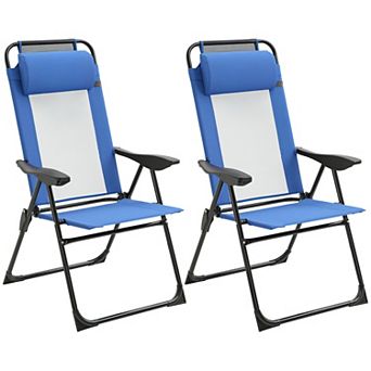 Set of 2 Folding Patio Dining Chairs with Adjustable Backrest for Outdoors ，Blue