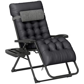 Black Padded Zero Gravity Chair with Cup Holder and Comfortable Cushion