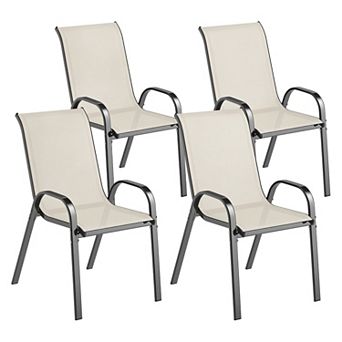 Set of 4 Stackable Outdoor Dining Chairs with High Back and Breathable Mesh, Beige