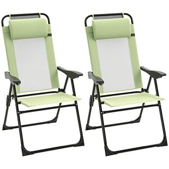 Set of 2 Portable Folding Outdoor Recliners with Adjustable Backrest in Green