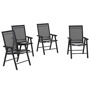 Set of 4 Black Outdoor Folding Chairs with Armrests, Stackable Patio Seating