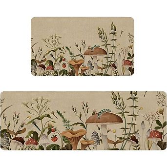 Mushroom Kitchen Rug Set, Witchy Vintage Floor Mats, 2-Pack