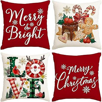 Christmas Pillow Covers, Gingerbread Holiday Decorative Set of 4