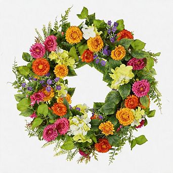 20" Daisy Tea Leaf Wreath, Artificial Spring Summer Wreath for Front Door Porch Farmhouse Decor