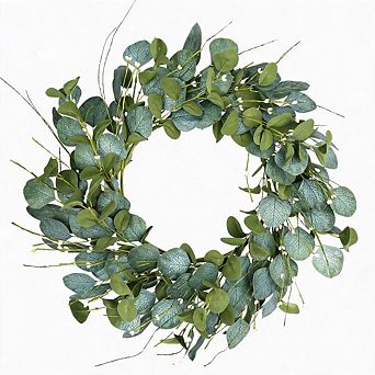 20" Eucalyptus Wreath with Berries, All‑Season Green Wreath for Front Door Farmhouse Indoor Decor