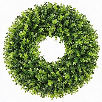 20" UV Resistant Boxwood Wreath, Weatherproof Green Wreath