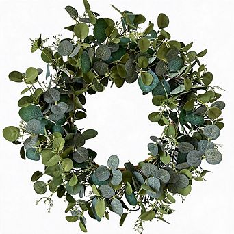 22" Handmade Eucalyptus Wreath, All‑Season Greenery Wreath for Front Door Wall Outdoor Decor