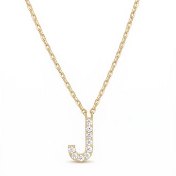 14K White Gold Plated Cubic Zirconia Initial Letter Necklace Gift for Her