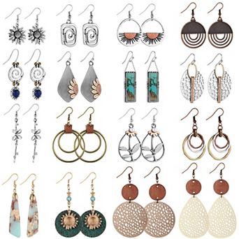 16 Pairs Boho Dangle Earrings Retro Wood Leather Jewelry Set