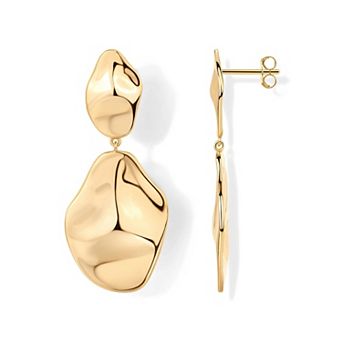 14K Gold Plated 925 Sterling Silver Teardrop Earrings, Light Hammered Dangle Earrings for Women