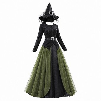 Women Witch Costume Dress Up With Hat Belt For Halloween Cosplay