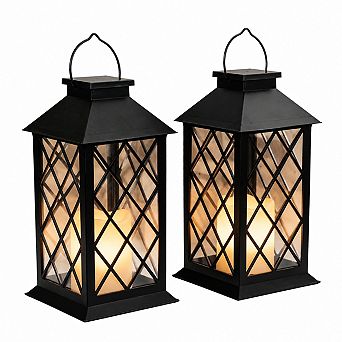Solar Outdoor Hanging Lanterns Waterproof Solar Powered Flickering Flameless Candle Decor 2 Pack