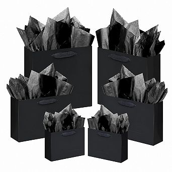 Black Gift Bags with Tissue Paper 24 Pack Assorted Sizes