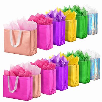30 Pack Reusable Gift Bags With Handles Colorful Tissue Paper Included For Parties Weddings Holidays