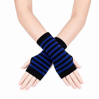 Striped Fingerless Gloves Short Knit Arm Warmers Mittens 1 Pair