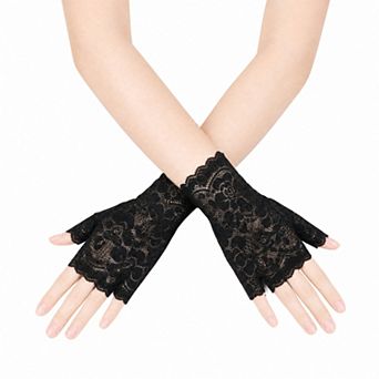 Half Finger Stretch Floral Lace Party Gloves 7.09"x3.35" 1 Pair