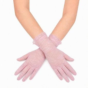 Floral Lace Trim Party Gloves 9.84"x3.35" 1 Pair