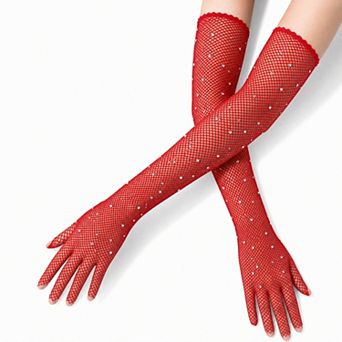 Rhinestone Fishnet Gloves Long Full Finger Mesh Mittens Party Accessory 1 Pair