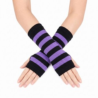 Wide Striped Fingerless Gloves Knit Wrist Warmers Goth Mittens 1 Pair