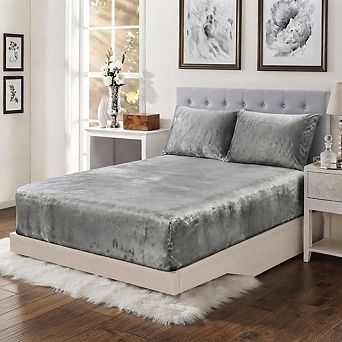 SimpleElegance 3 pc Queen Size Microplush Fitted Sheet & Sham Set Ultra Soft & Cozy