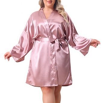 Women's Plus Size Silky Satin Kimono Robes Short Bathrobe