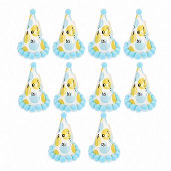 6.1" Foil Letter Pom‑pom Trim Birthday Cone Hats Party 10 pc