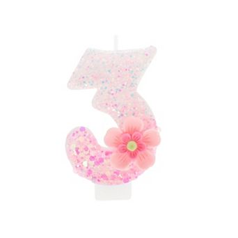 1 pc Birthday Candles Number 3, Flower Birthday Candles, Cake Decoration Pink