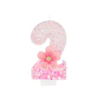 1 pc Birthday Candles Number 2, Flower Birthday Candles, Cake Decoration Pink