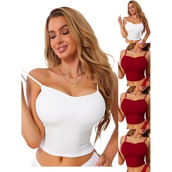 5 Packs Women's Built in Bras Crop Top Slim Fit Spaghetti Straps Going Out Basic Cami