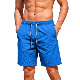 Men's Solid Board Shorts Drawstring Elastic Waist Swimming Beach