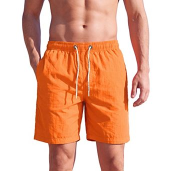 Men's Solid Board Shorts Drawstring Elastic Waist Swimming Beach