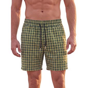 Men's Plaid Board Shorts Drawstring Elastic Waist Beach