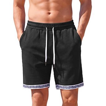 Men's Waffle Shorts Summer Casual Drawstring Color Block Print