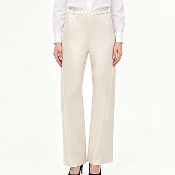 Women Satin Wide Leg Pants Elastic High Waist Loose Straight Trousers