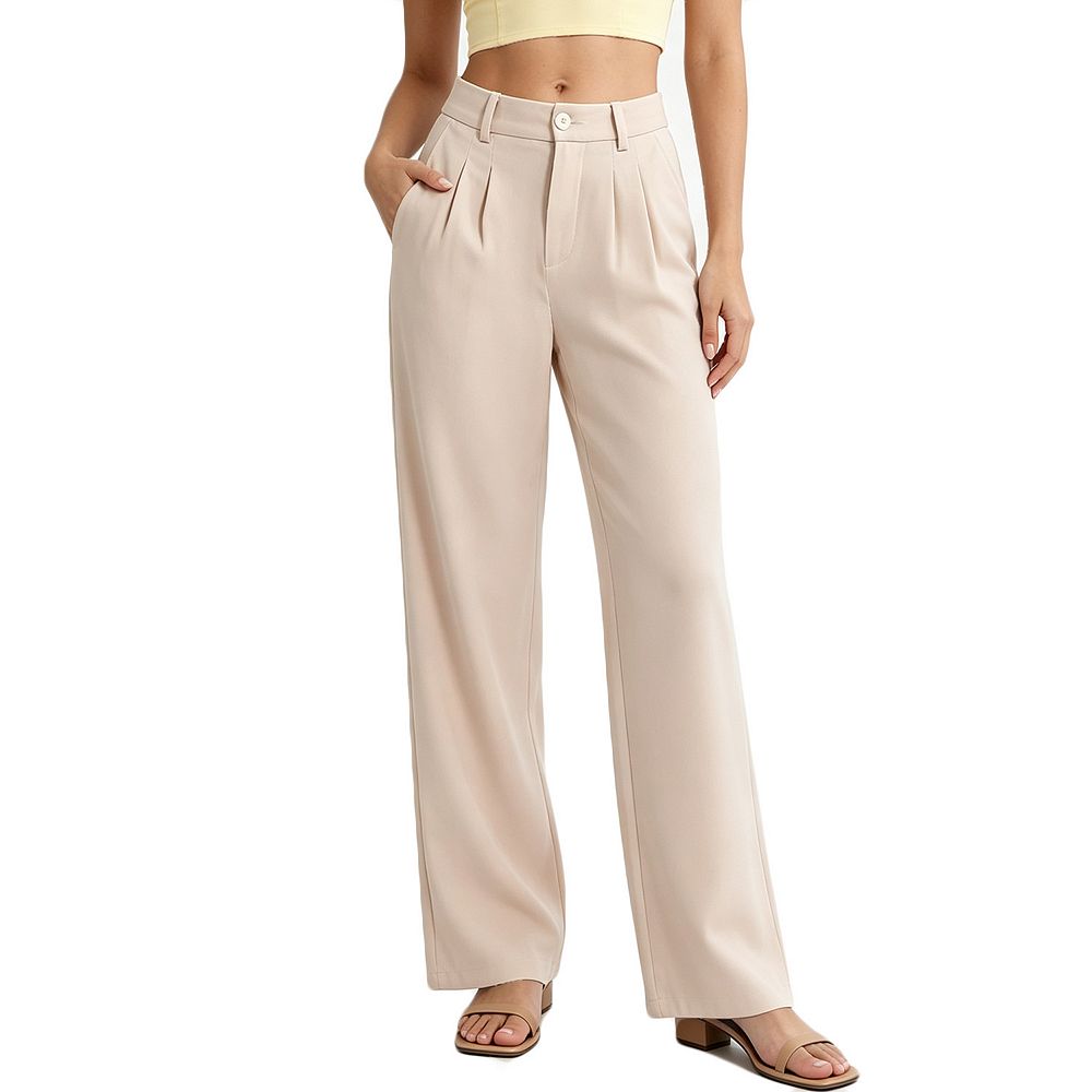 Women High Waist Pleated Wide Leg Dress Suit Pants