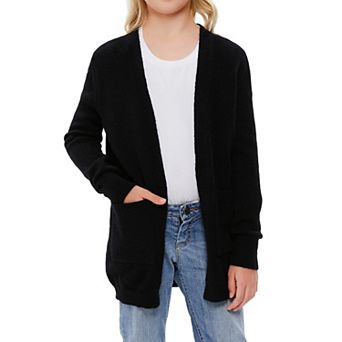 Girls Knit Cardigan Sweater Soft Open Front Long Sleeve Layering Sweater with Pockets