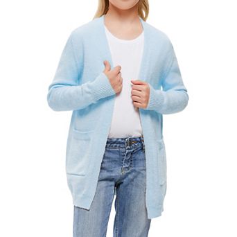 Girls Knit Cardigan Sweater Soft Open Front Long Sleeve Layering Sweater with Pockets